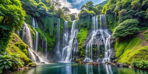 Scenic view of Banyumala waterfall in Bali Indonesia, Banyumala, waterfall, Bali, Indonesia, tropical, nature