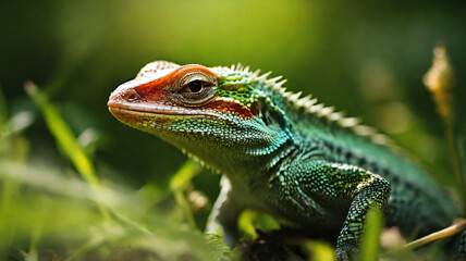 Obraz premium reptile in nature with blurred background and green color