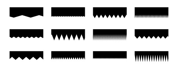 Zig zag and jagged Collection of Abstract Design Element for Top, Bottom Page Web Site. Template of Modern Dividers Shapes for Website Pictogram Set. Isolated Vector Illustration