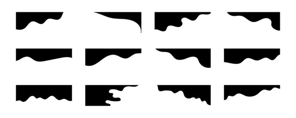 Collection of liquid header top and bottom black separator for website and app. Vector Illustration