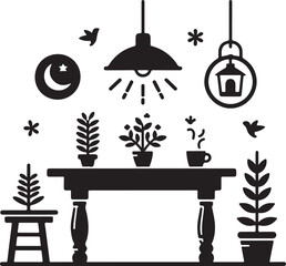 A Table and Chair silhouette vector art illustration