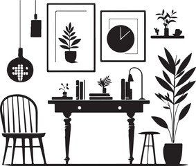 A Table and Chair silhouette vector art illustration