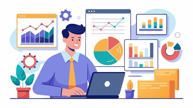 Designing systems that drive business growth. This scene showcases a business analyst analyzing data, highlighting the use of data-driven insights to inform system development.
