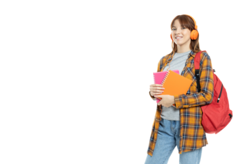 PNG, girl with books in her hands, isolated on white background
