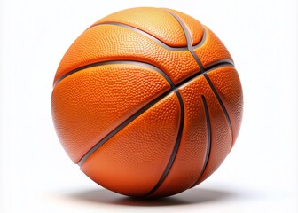 Fototapeta premium A vibrant orange basketball with textured surface and iconic panels, isolated on a clean white background, perfect for sports-themed designs and graphics.
