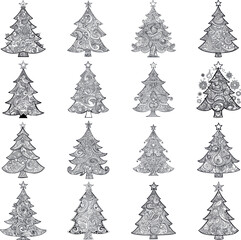 Classic Christmas mandala trees in decorative vector patterns