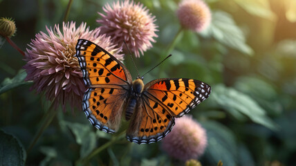 Obraz premium butterfly in nature with flower and blurry background for wallpaper, banner, poster, cover