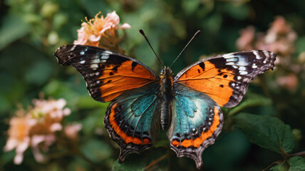 Obraz premium butterfly in nature with flower and blurry background for wallpaper, banner, poster, cover