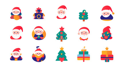 Fototapeta premium カラフルで元気いっぱいのサンタとクリスマスアイコンセット | ホリデーシーズンに最適なデザイン素材