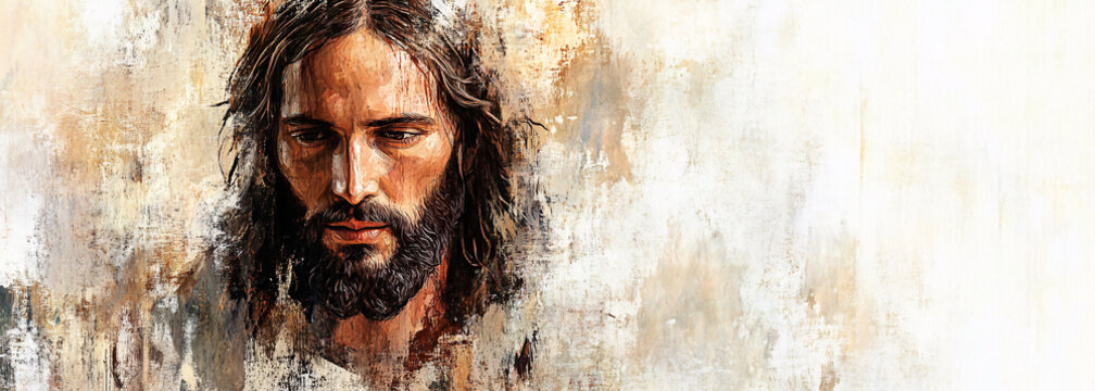 Jesus Christ in abstract painting with muted colors and soft lighting