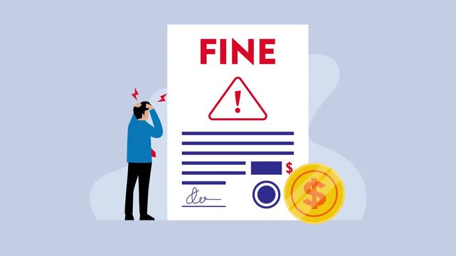 stressed businessman getting a fine ticket cartoon animation