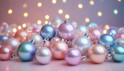 merry christmas decoration, high detail, pastel, soft tones, iridescent style, bright and reflective atmosphere light effects, holographic background, ai