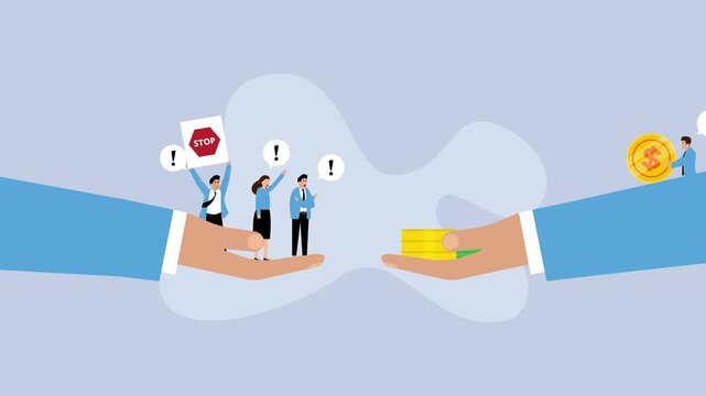 illegal payment, currency bribe in hand cartoon animation