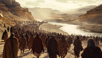 Israelites Crossing the Red Sea in Epic Fantasy Setting