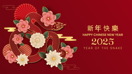 Happy chinese new year 2025 banner vector illustration. Chinese new year of the snake 2025 banner design