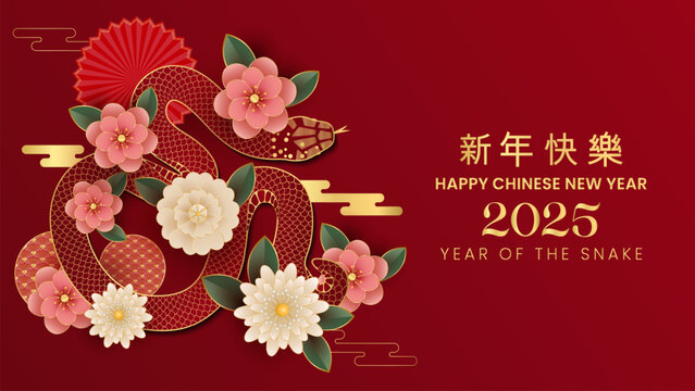 Happy chinese new year 2025 banner vector illustration. Chinese new year of the snake 2025 banner design