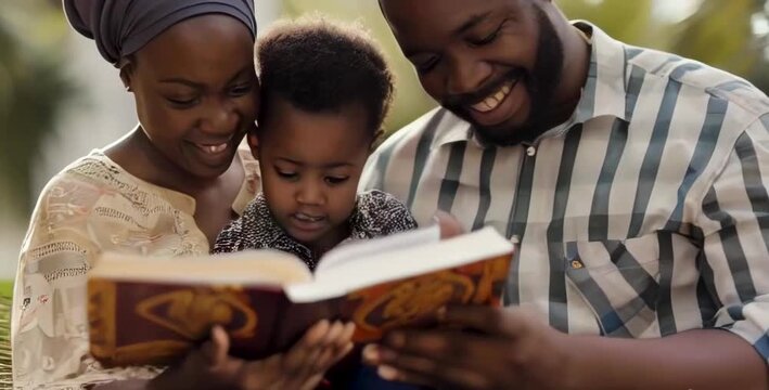 family of black african ethnicity reads the bible