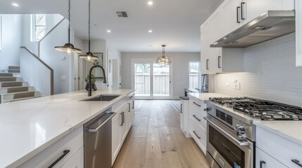 Sleek kitchen with white countertops and minimalist fixtures