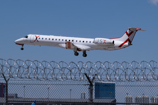 Harry Reid Airport, 8-10-24 Las Vegas, Nv USA..

JSX Airlines Embraer ERJ-145 N244JX on final for 26L at Harry Reid International Airport