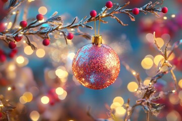 Obraz premium merry christmas decoration, high detail, split gradient colors background, golden hour glow , ai