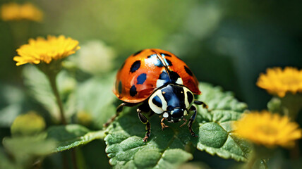 Obraz premium ladybugs in nature with blurry background for wallpaper, banner