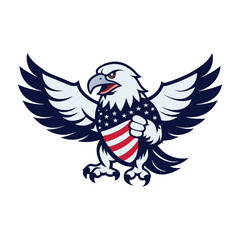Bald eagle with an american flag vector illustration.
