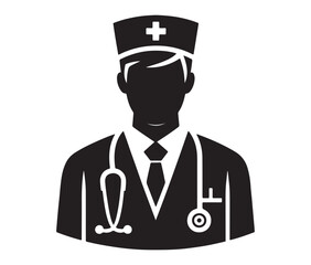 Men doctor and nurse icons silhouette white background vector illustration