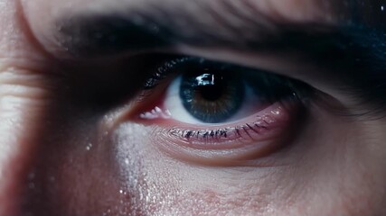 Extreme closeup of an actors teary eyes after a powerful performance on set showcasing the raw emotion of their craft.