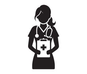 women doctor and nurse icons silhouette white background vector illustration