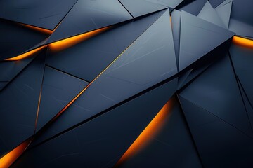 Abstract dark blue geometric background with glowing orange lines.