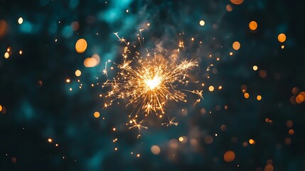 Obraz premium Abstract orange gold color glitter background with fireworks, Christmas event, new year event, 4th of July event and blur milky way background