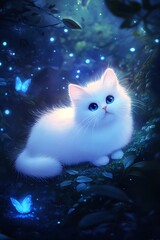 Illustration of cat in the forest.