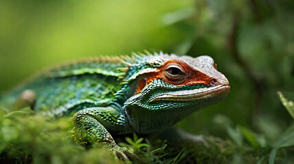 Obraz premium reptile in nature with blurred background and green color