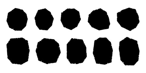 Set of rough torn paper isolated on white background. Black silhouette shapes with ragged edges
