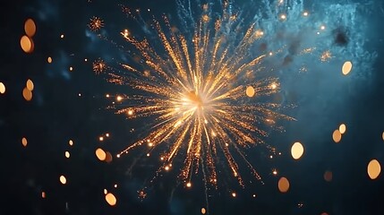Obraz premium Abstract orange gold color glitter background with fireworks, Christmas event, new year event, 4th of July event and blur milky way background