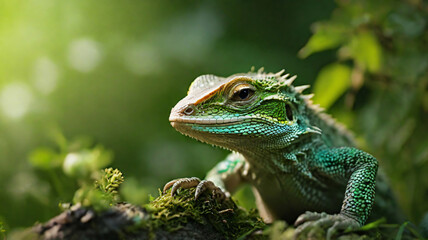Obraz premium reptile in nature with blurred background and green color