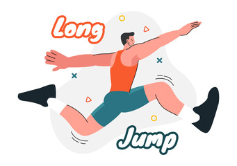 Vector Illustration of an Athlete Performing a Long Jump in a Sand Pit in Sports Championship Themes in Flat Style Cartoon Background