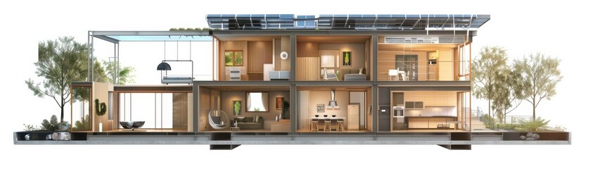 Modern house interior design with open space, wooden accents, and natural light showcasing a stylish living environment.