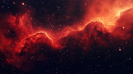 Red Nebula with Stars and Dust in the Night Sky