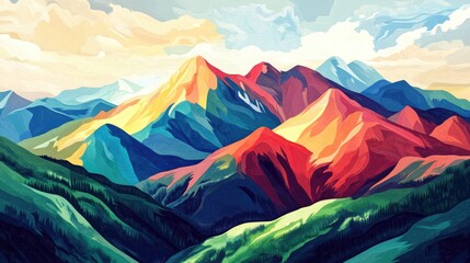 Fototapeta premium Colorful Abstract Landscape of Mountain Ranges and Skies