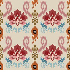 Delicate Beige Pattern with Red, Blue, and Orange Floral Motifs