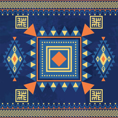Bold Geometric Pattern with Blue, Orange, and Yellow Accents