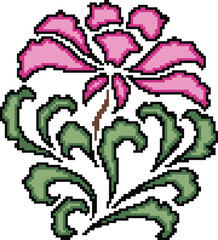 Pixelated Floral Design with Pink and Green Motifs