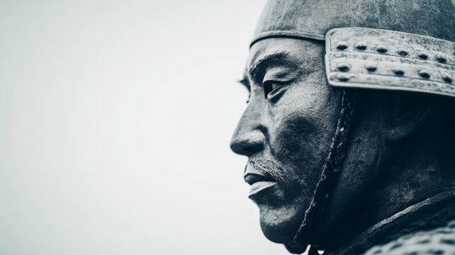 a profile portrait of a sternlooking samurai in traditional armor symbolizing strength and discipline suitable for campaigns promoting leadership determination and precision
