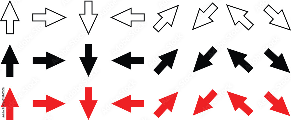 Aufkleber simple arrow symbol. stroke and fill different arrow art. arrow symbol vector illustration.