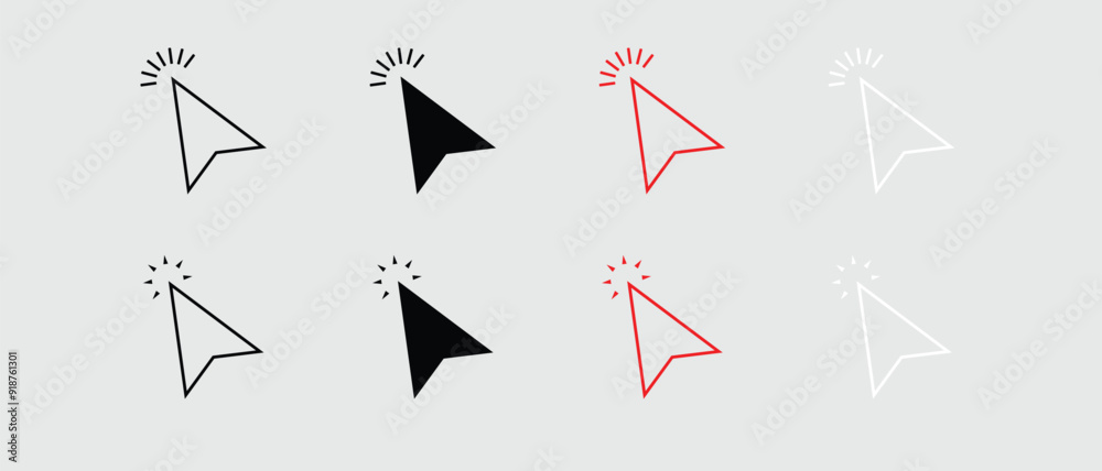 Poster arrows cursors symbol. stroke and fill different arrow clicking cursor art. website arrows cursors symbol vector illustration.