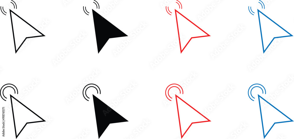 Poster arrows cursors symbol. fill and stroke arrow clicks and clicking cursor art. website arrows cursors symbol vector illustration.