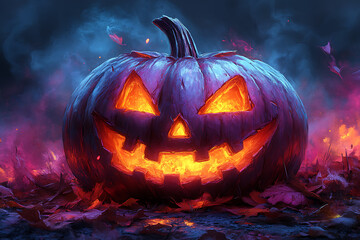 Obraz premium bright and colorful Halloween pumpkin and Trick or treat illustration, wallpaper or poster