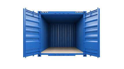 Cargo container open with door on transparent background. empty freight container for shipping and delivery concept.