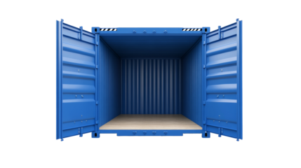 Cargo container open with door on transparent background. empty freight container for shipping and delivery concept.